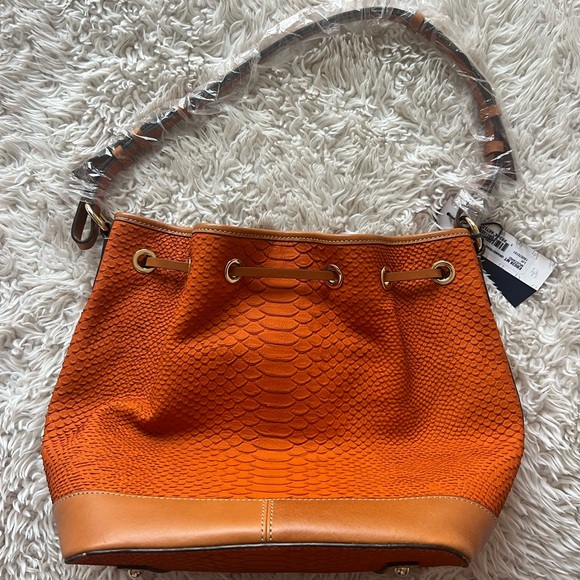 Dooney & Bourke Orange Drawstring Bucket Bag - Picture 5 of 9